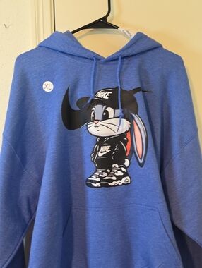 Gildan Blue Hoodie with Cartoon Bunny Graphic